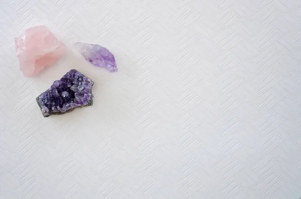 Spiritual Healing Amethyst Crystals Gemstones Used Uplift Intuition Bring Good — Stock Photo, Image