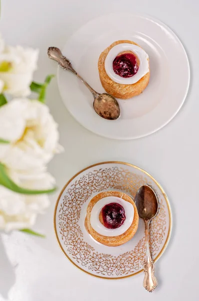 Esto Para Mesa Café Para Dos Tarta Tarta Runeberg Postre —  Fotos de Stock