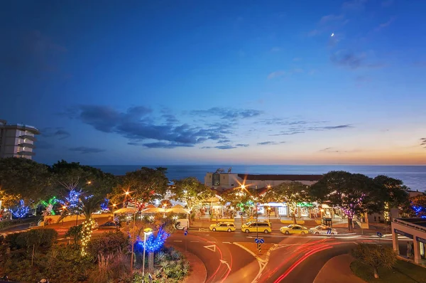 Night view, experiencing Madeira Funchal in the evening in Portugal, such a paradise island in the middle of Atlantic ocean