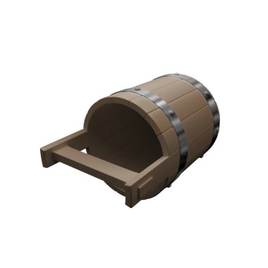 3D Illustration. Beyaz Arkaplanda Boş Ahşap Kova Yatağı