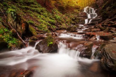 sonbahar manzara. derin renkli ağaçlar ve güzel şelale
