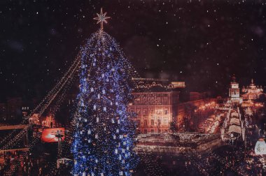 Işıklarla süslenmiş Noel ağacı, Sophia C'den havadan manzara