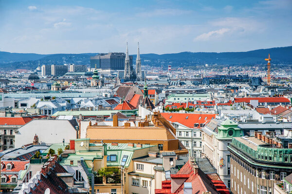 Famous view of the city from the tower of the church of St. Stephen. Vienna, Austria
