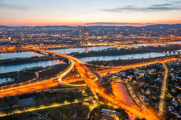 Panoramautsikt Över Natten Europeiska Staden Wien Österrike — Stockfoto