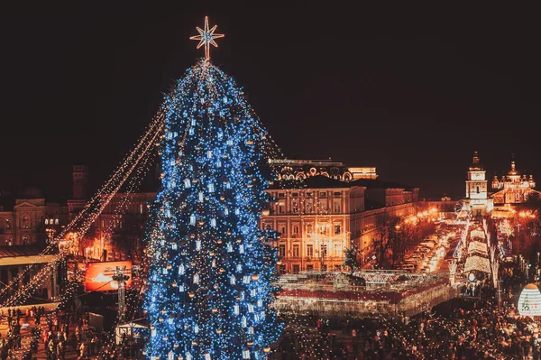 Işıklarla süslenmiş Noel ağacı, Sophia C'den havadan manzara