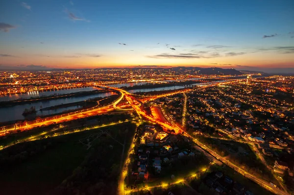 Panoramautsikt Över Natten Europeiska Staden Wien Österrike — Stockfoto