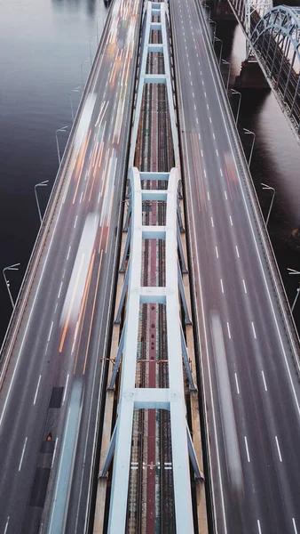 Vista Aerea Del Traffico Sul Ponte Colpo Droni — Foto Stock
