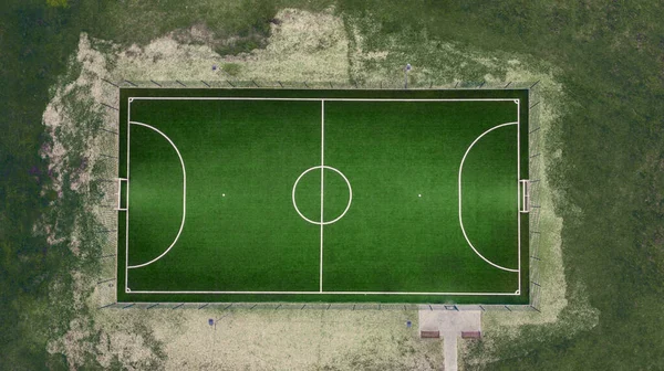 Aerial Veiw Empty Green Football Field Drone Shot — Stock Photo, Image