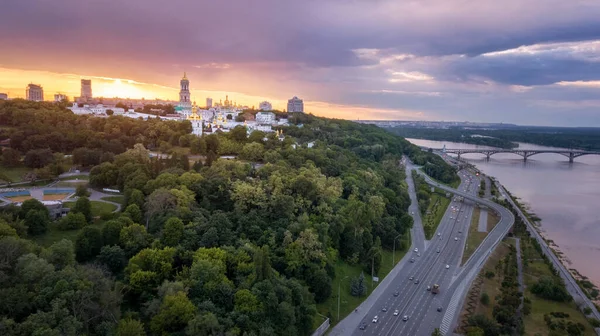 Вид Повітря Захід Сонця Київ — стокове фото