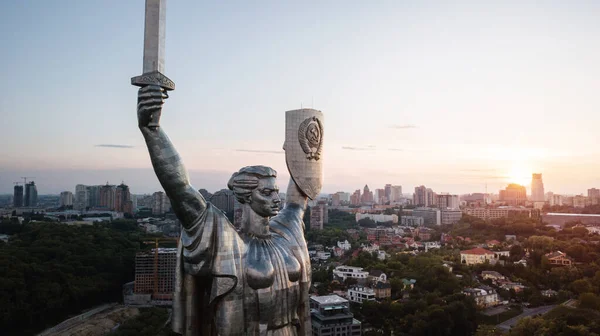 Vista Aérea Pátria Monumento Kiev Ucrânia Drone Disparado — Fotografia de Stock