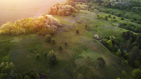 Krajobraz Powietrzny Wschodzie Słońca Naturalne Letnie Tło Strzał Drona — Zdjęcie stockowe