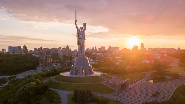 Légi Felvétel Monument Motherland Ről Kijev Ukrajna Drónlövés — Stock Fotó