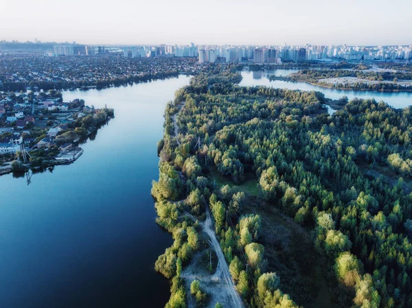 Вид Повітря Сільське Село Заході Сонця Безпілотний Постріл Мальовничий Ландшафт — стокове фото