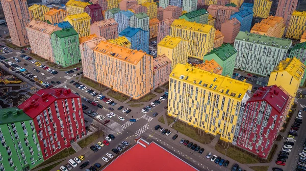 Panorama Luftaufnahme Von Bunten Roten Grünen Blauen Gelben Gebäuden Der — Stockfoto