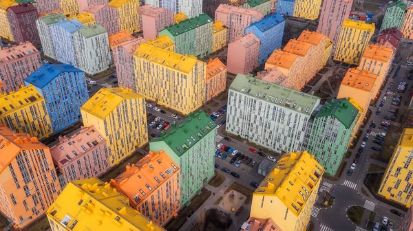 Panorama Luftaufnahme Von Bunten Roten Grünen Blauen Gelben Gebäuden Der — Stockfoto