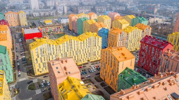 Panorama Luftaufnahme Von Bunten Roten Grünen Blauen Gelben Gebäuden Der — Stockfoto