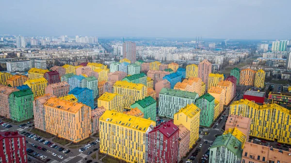 Panorama Luftaufnahme Von Bunten Roten Grünen Blauen Gelben Gebäuden Der — Stockfoto