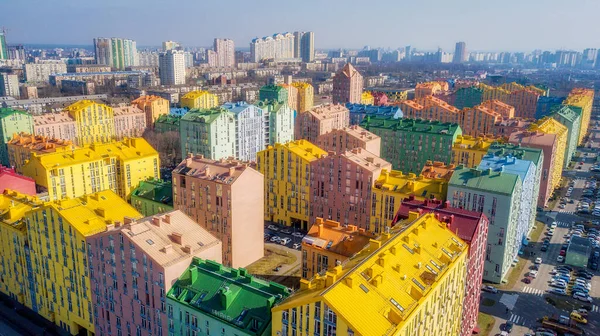 Panorama Luftaufnahme Von Bunten Roten Grünen Blauen Gelben Gebäuden Der — Stockfoto