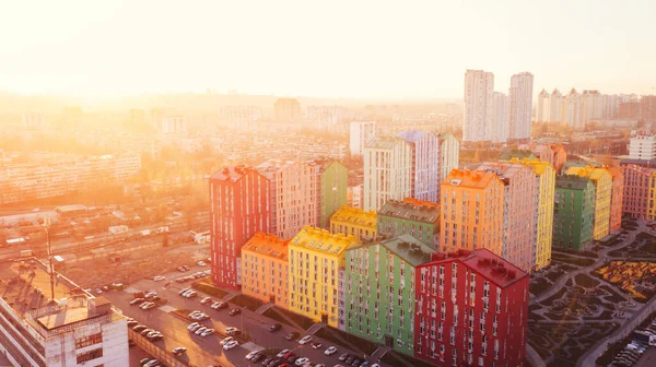 Panorama Luftaufnahme Von Bunten Roten Grünen Blauen Gelben Gebäuden Der — Stockfoto