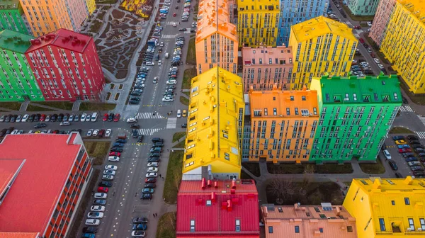 Panorama Luftaufnahme Von Bunten Roten Grünen Blauen Gelben Gebäuden Der — Stockfoto