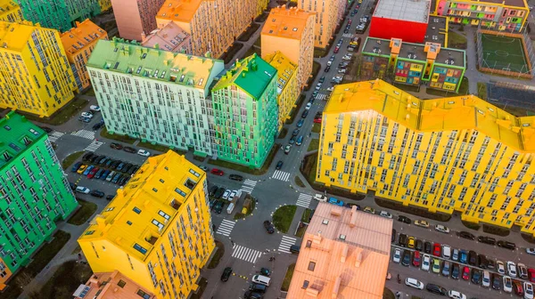 Panorama Luftaufnahme Von Bunten Roten Grünen Blauen Gelben Gebäuden Der — Stockfoto