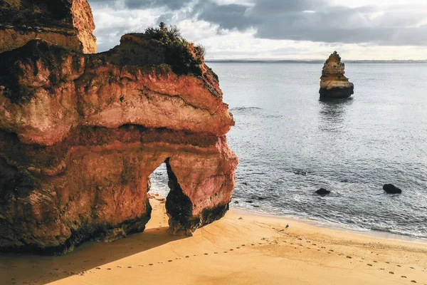 Belo Horizonte Vista Para Oceano Atlântico Com Praia Areia Rochas — Fotografia de Stock