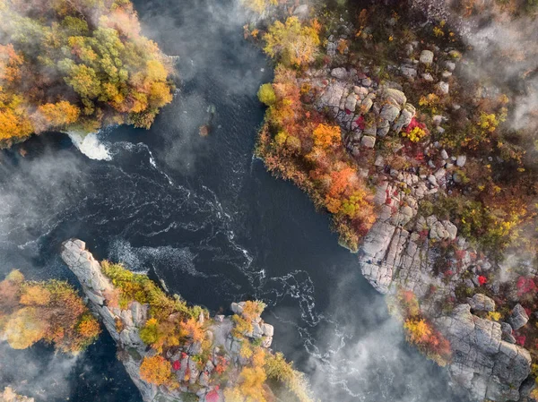 Vue Aérienne Sur Drone Forêt Colorée Rivière Bleue Rochers Beau — Photo