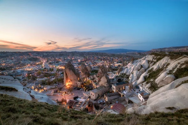 Schöner Panoramablick Goreme Kappadokien Türkei Bei Nacht Berühmtes Zentrum Der — Stockfoto