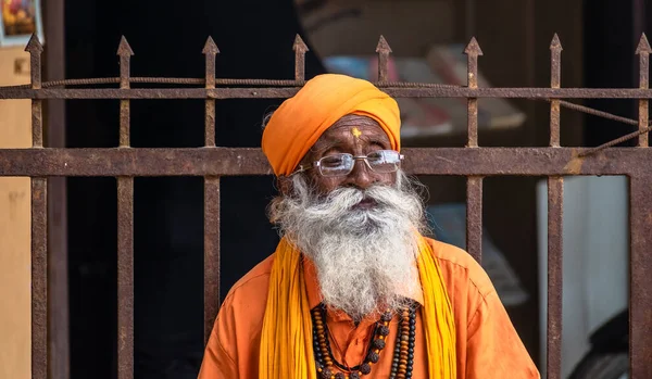 Somnath Gujarat India December 2018 Candid Portrait Elderly Hindu Monk — Stock Photo, Image