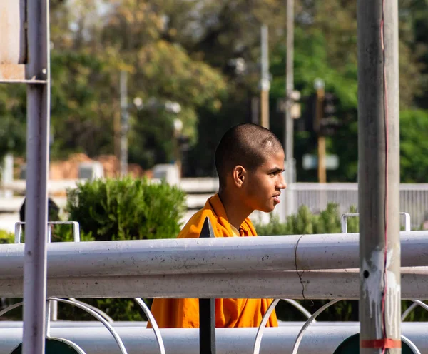 Nagpur Maharashtra Índia Março 2019 Jovem Noviço Monge Budista Dentro — Fotografia de Stock