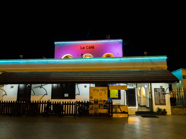 Pondicherry Índia Fevereiro 2020 Fachada Exterior Cafe Café Europeu Horas — Fotografia de Stock