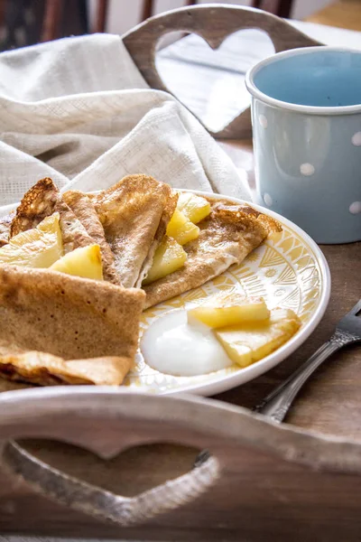 Breakfast Crepes Blini Yogurt Pineapple — Stock Photo, Image