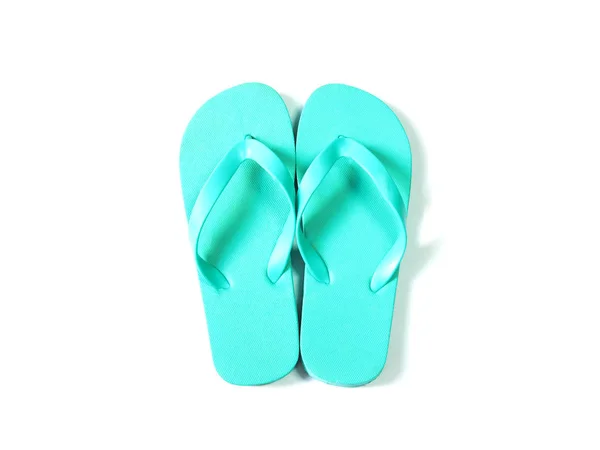 Bovenaanzicht Van Groene Flip Flop Witte Achtergrond Voor Zomer Strand — Stockfoto