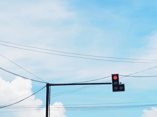 Rote Farbe Ampel Verkehrszeichen Kreuzung Gegen Blauen Himmel Mit Kopierraum — Stockfoto