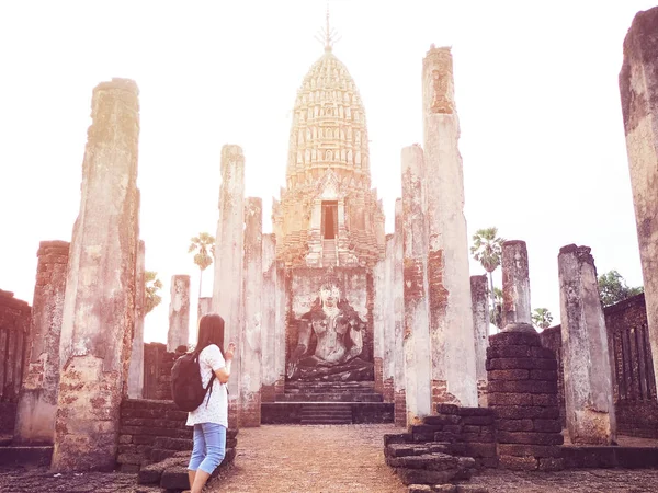 Ruin Old Pagoda Sunset Wat Phra Sri Rattana Mahathat Satchanalai — Stock Photo, Image