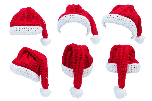 Set Sombrero Santa Claus Rojo Blanco Aislado Sobre Fondo Blanco —  Fotos de Stock