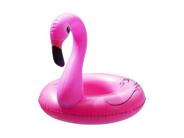 Beyaz arka planda izole yüzme havuzu için Pembe Flamingo.