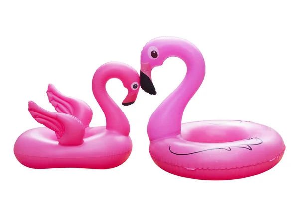 Две розовые семьи фламинго для бассейна изолированы на белом баке — стоковое фото