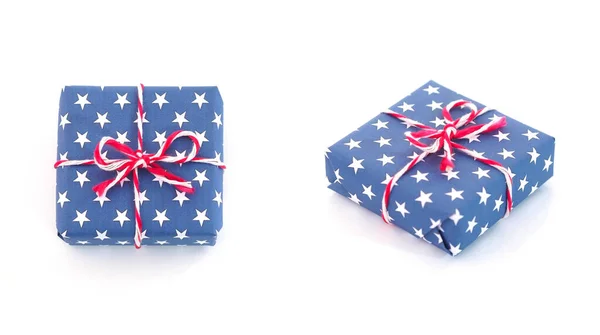 Coffret Cadeau Bleu Avec Motif Étoile Sur Fond Blanc Pour — Photo