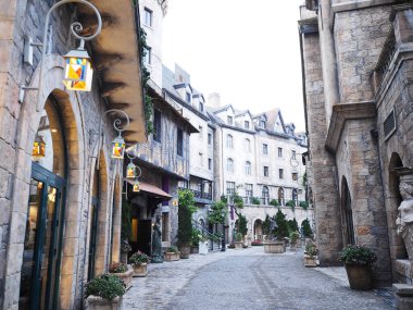 Ba Na Hills, Vietnam - 4 Nisan 2019: Banahill Fransız köyü, Danag şehri, Vietnam 'da Avrupa tarzı güzel bir bina.