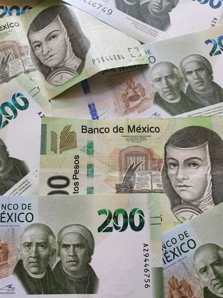 Mexické Bankovky 200 Pesos Pozadí Textura — Stock fotografie
