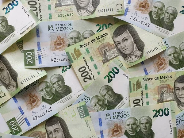 Mexikanska Sedlar Med 200 Pesos Oorganiserade Bakgrund Och Struktur — Stockfoto