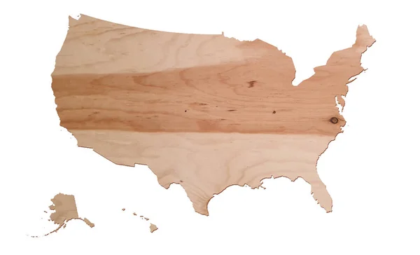 United States America Map Filled Wood Texture White Background Producing — Zdjęcie stockowe