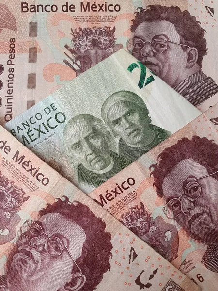 Meksiko 200 Peso Uang Kertas Antara 500 Tagihan Peso Meksiko — Stok Foto