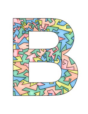 Pastel renklendirilmiş cam stili ve desenli B harfi, arkaplan ve doku