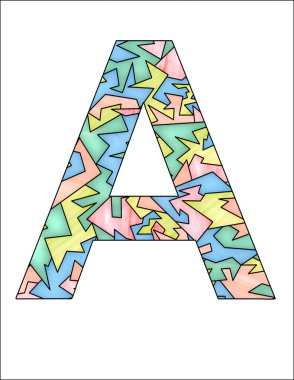 Pastel boyalı cam stili ve desenli A harfi, arkaplan ve doku