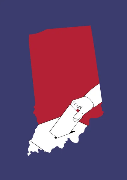 Hand Casting Vote Ballot Box Map State Indiana Red Blue — Stock Photo, Image