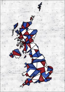 Birleşik Krallık 'ın kırmızı, mavi ve beyaz renkleriyle boyalı cam tarzında dijital illüstrasyon