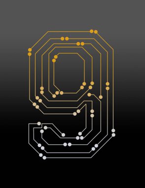 9 numara elektronik bir bileşeni taklit eden çizgiler ve noktalarla oluşturuldu.