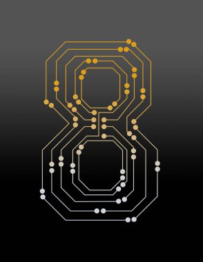 8 numara elektronik bir bileşeni taklit eden çizgiler ve noktalarla oluşturuldu.